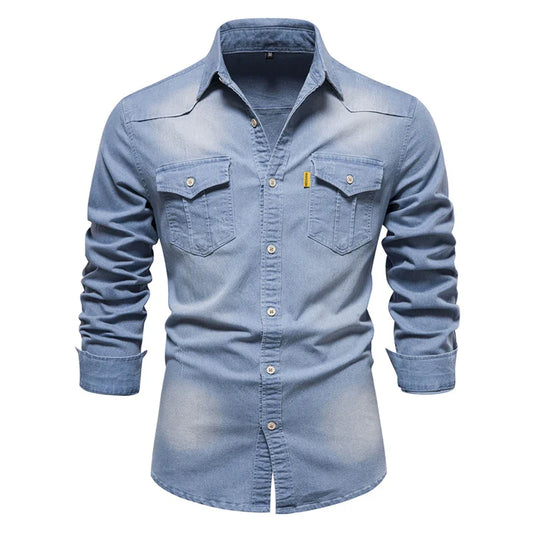 MIKE - Stijlvolle denim blouse voor mannen