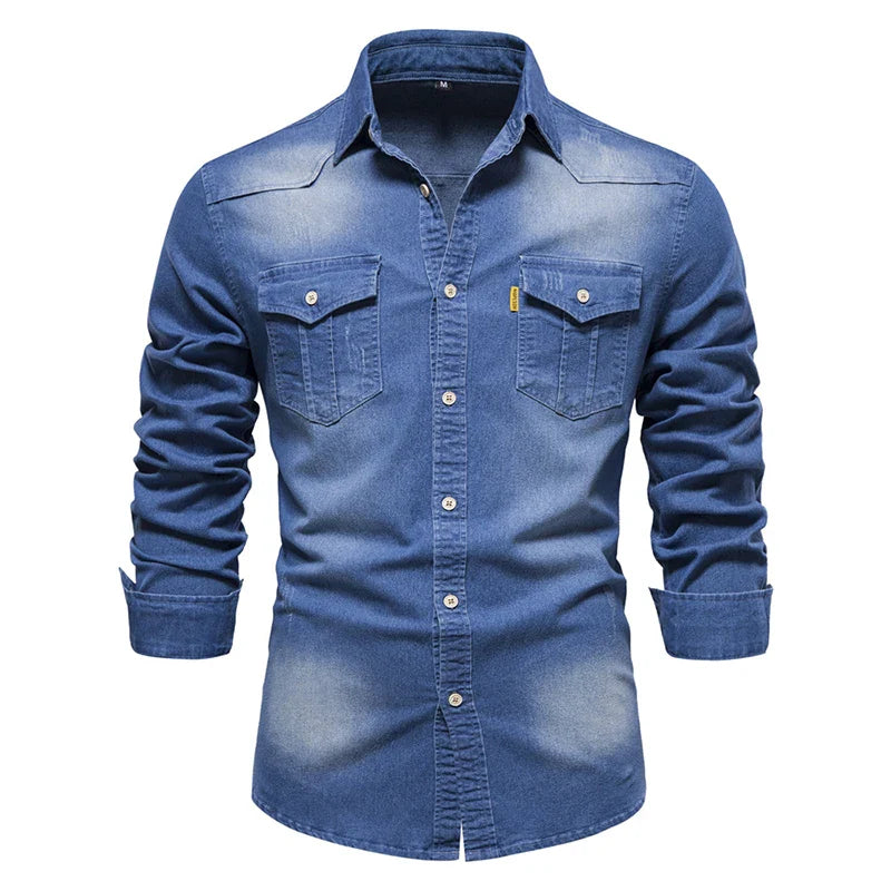 MIKE - Stijlvolle denim blouse voor mannen