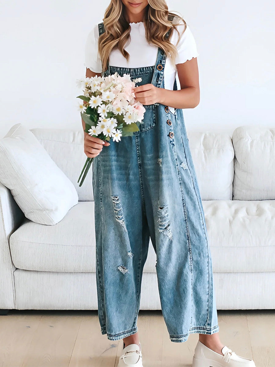 LYNN & CO - SILVIA™ | Wijde denim tuinbroek met vintage look