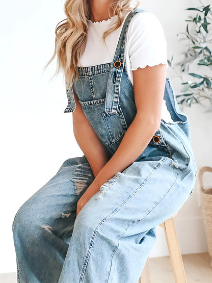 LYNN & CO - SILVIA™ | Wijde denim tuinbroek met vintage look