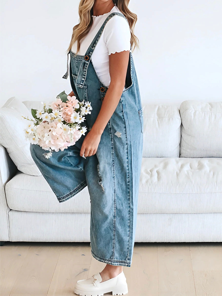 LYNN & CO - SILVIA™ | Wijde denim tuinbroek met vintage look